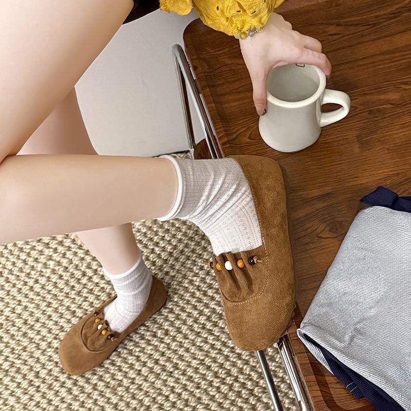 Fashion Slip-on Suede Single Shoes Autumn New Round Toe Shallow Mouth Pleated Non-slip Wear-resistant Flat Shoes