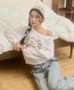 KIRSH Cherry Graphic Off-Shoulder Crop Sweatshirt [White]