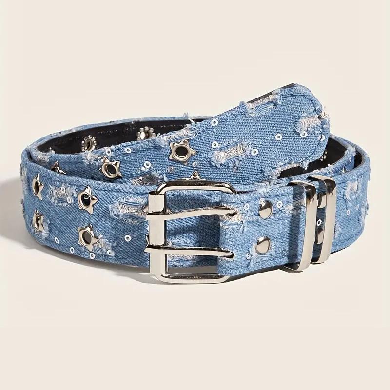 Punk Accessories Denim Girdle Hip Hop Y2k Star Hollowed Pin Buckle Waistband for Men Women Belt