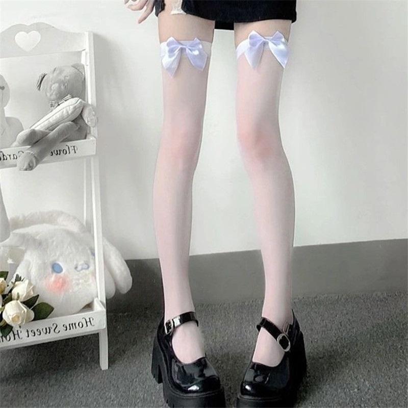 Stockings Black Ins Ripped Half Mesh Lace Long Tube Knee-high Sweet And Cute Core-spun Silk Thigh Socks