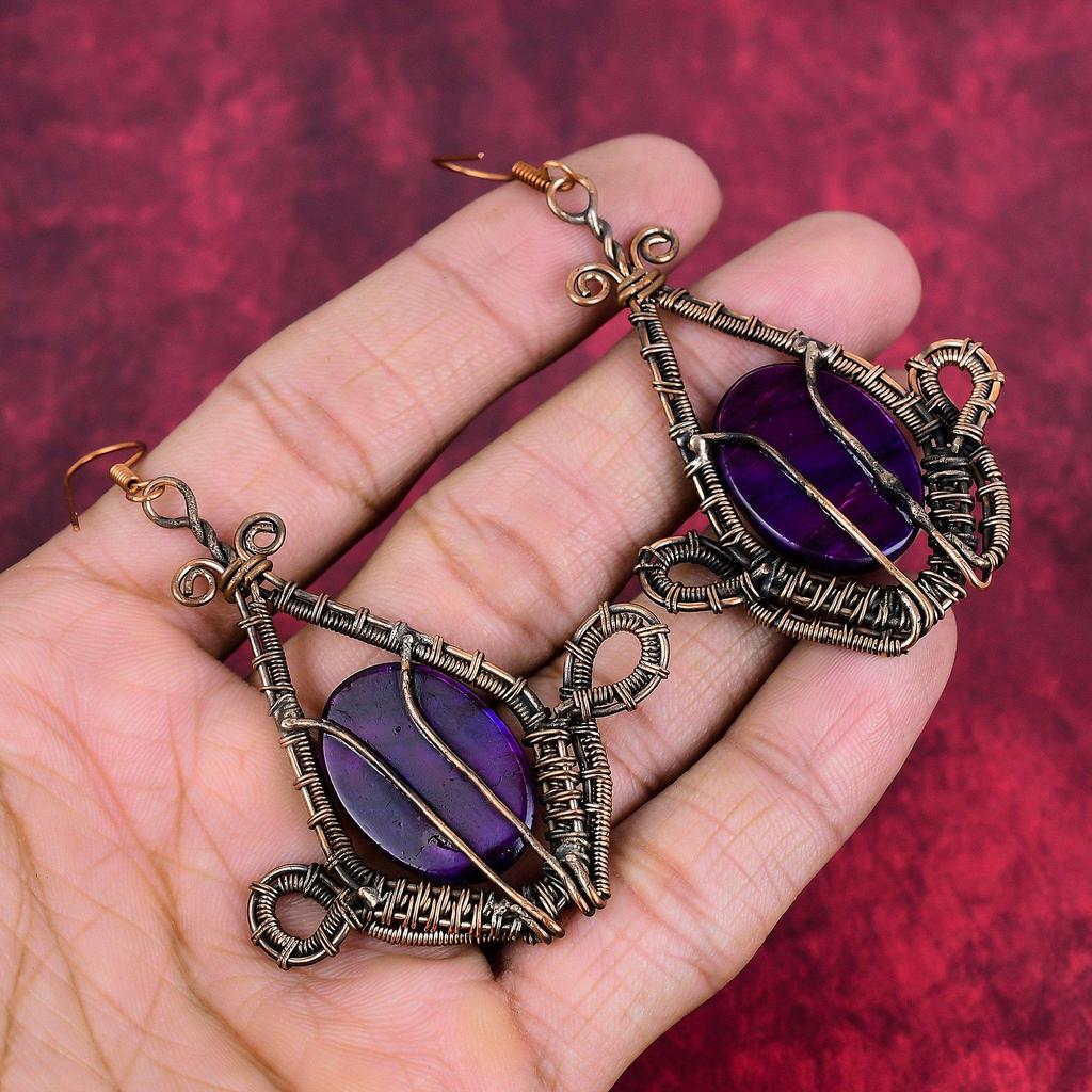 Purple fire labradorite earring copper wire wrapped earring gemstone earrings handmade wire wrapped jewelry anniversary gifts copper jewelry