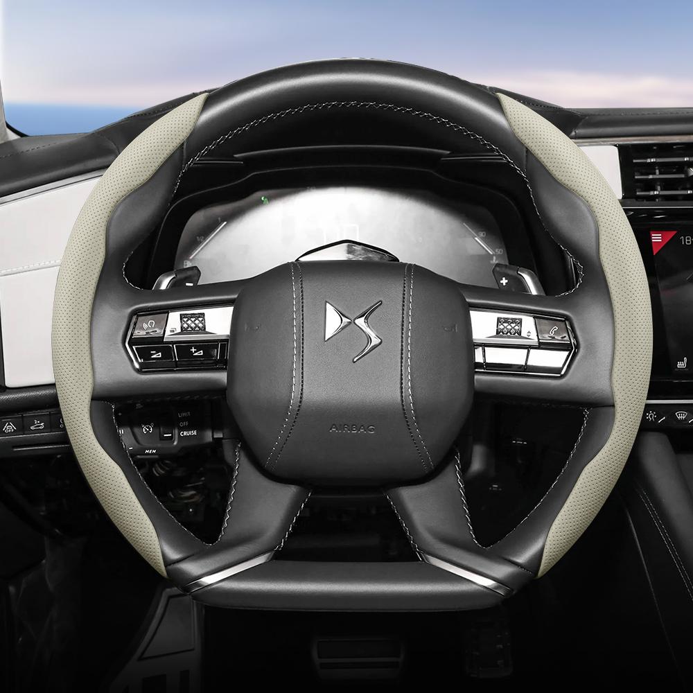 bpzsw1 Suitable for Ds Breathable Hole Leather Steering Wheel Cover Segmented Quick Release Design Non-Slip Durable 3 4 5 6 7 9 Crossback E-Tense