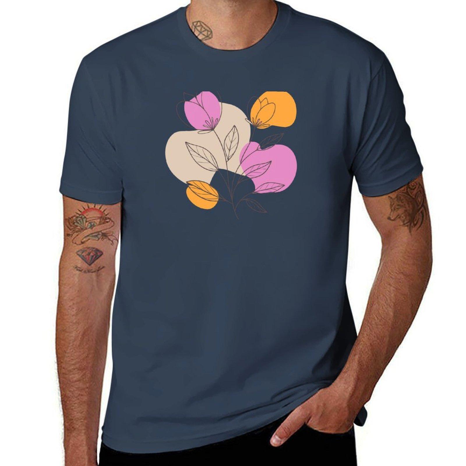 Simple Wildflower Sketch With Colorful Minimalist Backdrop Tshirt Worker Basic Short Sleeve Tee S