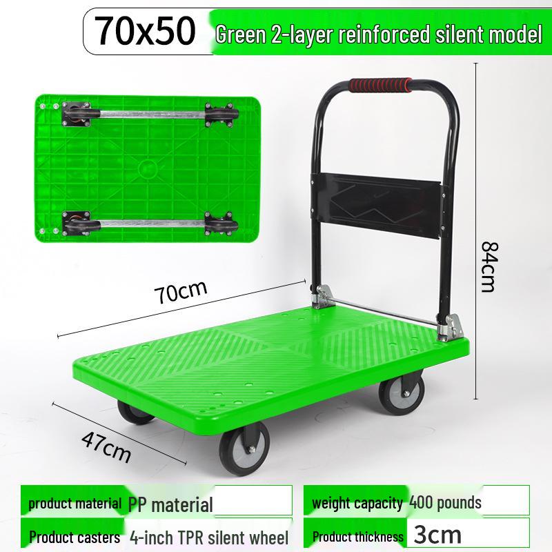 Foldable Silent Flatbed Hand Truck - Portable Plastic Cart for Household Cargo Hauling