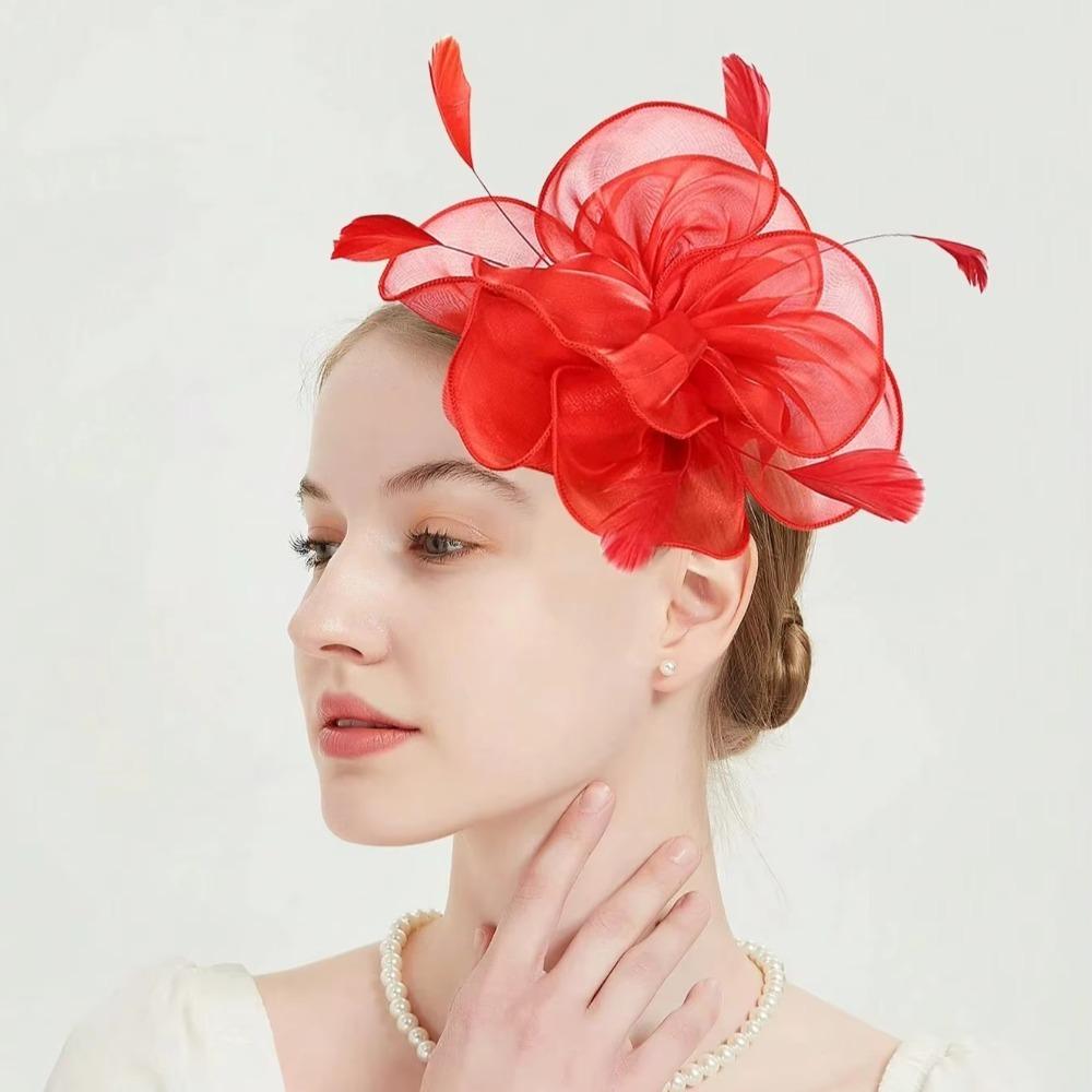 Einfarbiges Federblumen-Netz-Stirnband Blume Feder Haarspange Haarschmuck