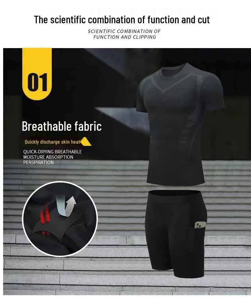 Men's Summer Fitness Set: Breathable Elastic T-shirt & High-Elastic Sports Shorts