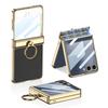 Suitable for Samsung Z Flip7 Mobile Phone Case Magnetic Folding Hinge Plain Leather Pc Electroplate Finger Ring Holder Shell Film Full Packaging