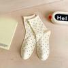 Female Spring and Summer Retro Curled Edge Polka Dots Literature Yuezi Tube Stack Socks