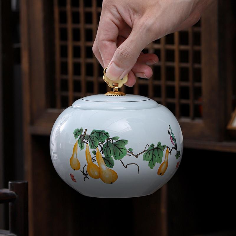 Blue-green Porcelain Tea Leaf Jar Round Orchid Ceramic Decorative Jar Multifunctional Home Candy Coffee Bean Herbal Sealed Box