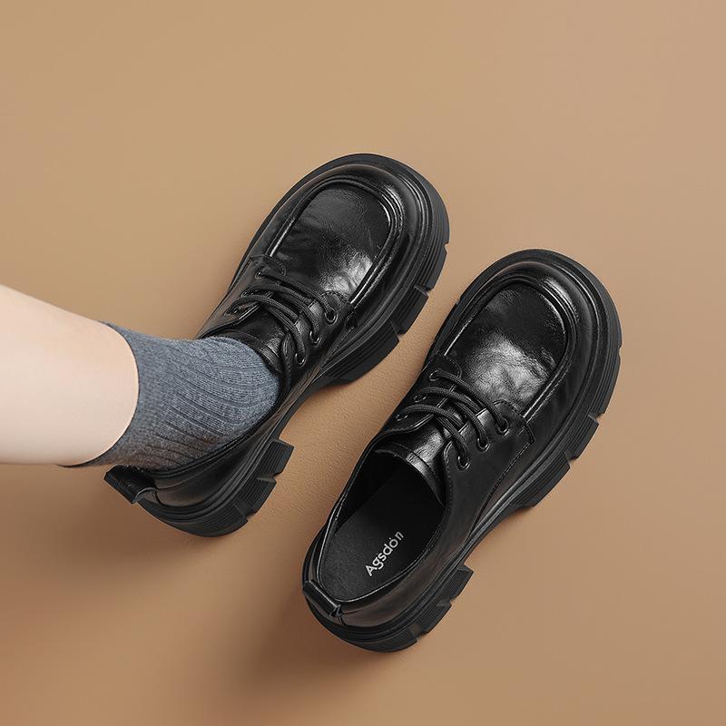 Augustine Black Loafers Women's 2025 New Autumn and Winter British Style Small Leather Shoes Platform Small Single Shoes