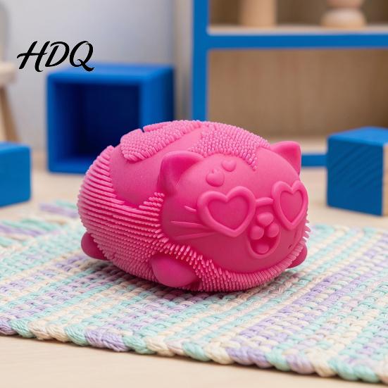 Cat Stress Ball Mini Fuzz Squeeze Toy Relief Fuzzy Fidget Animal Focus Aid Relaxation Anxiety Relieving Office Desk