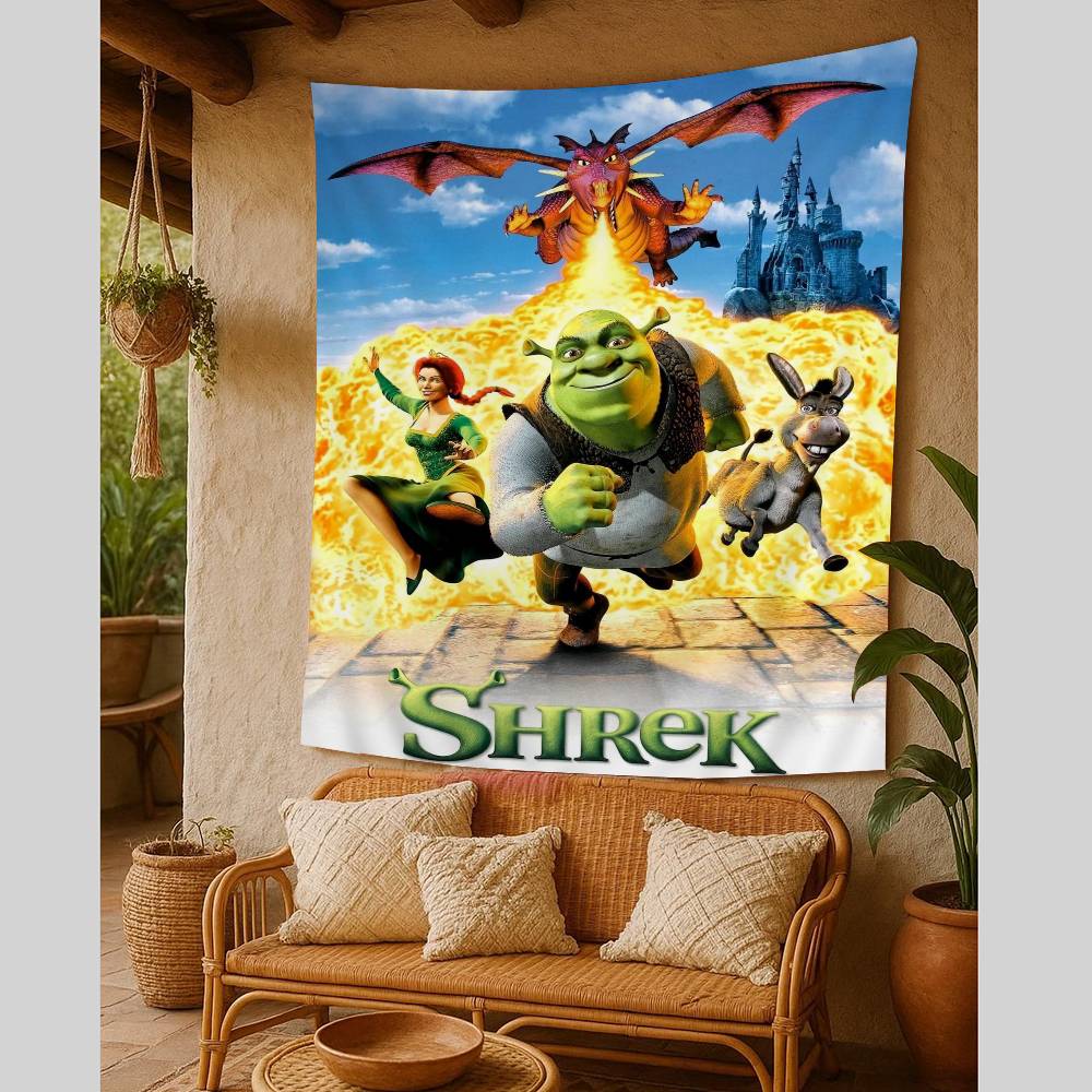 Cartoon Shrek Tapestry Art Printing Japanese Wall Tapestry Anime Wall Hanging Home Decor