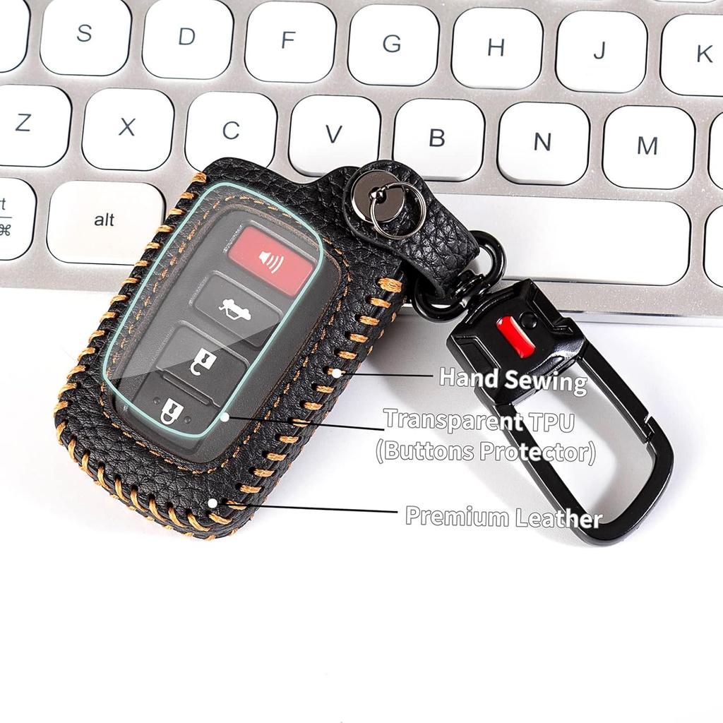 For Toyota Key Fob Cover Keychain Leather Car Key Case Fob Holder Compatible Highlander Tacoma Tundra Rav4 4Runner Camry Sequoia Corolla Prius