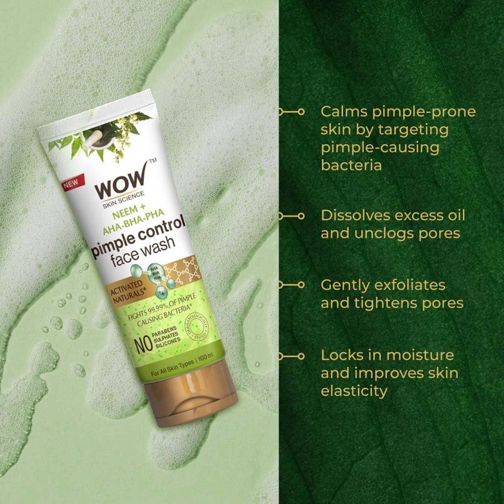 WOW Skin Science Neem Face Wash 150 Ml | Purifies Oily Skin, Unclogs Pores, Reduces Acne Breakouts, Hydrating Cleanser for Clear, Smooth  Skin