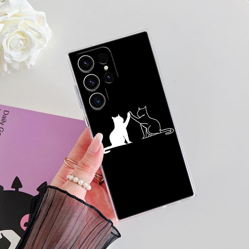 Funny Line Black Cat Phone Case For Samsung Galaxy S25 S23 S24 S22 Ultra Plus Shockproof Cover For Galaxy S24+ S23+ S25+ Shell
