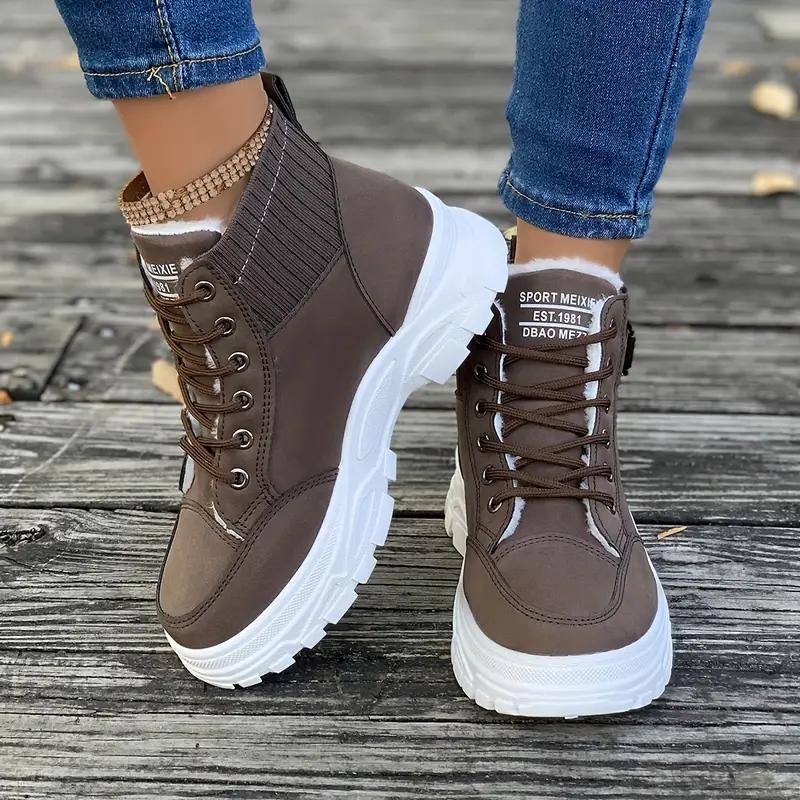 Fashion Plush Lined Warm Snow Boots, Casual Versatile Fall And Winter Warm Snow Shoes, Wear-resistant Non-slip Snow Shoes