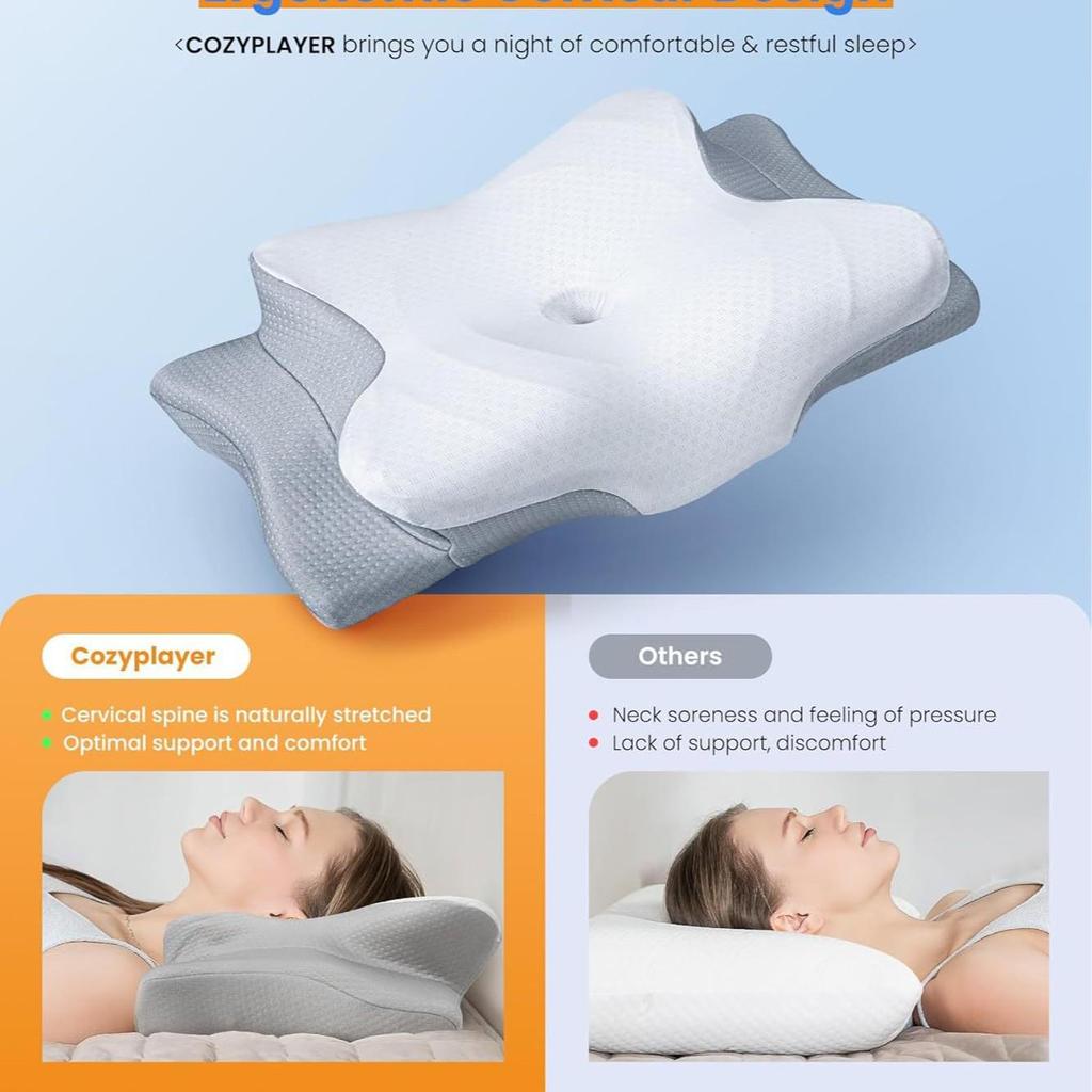 Butterfly-Shaped Memory Foam Pillow for Cervical Spine Support and Hotel Sleep Comfort