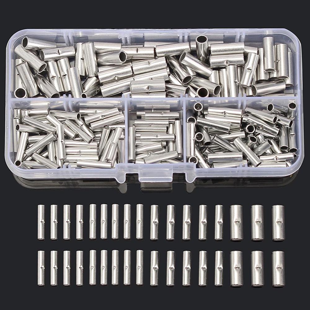 200PCS Box Non Insulated Butt Connectors Uninsulated Electrical Wire Ferrule Cable Crimp Terminals with Storage Case
