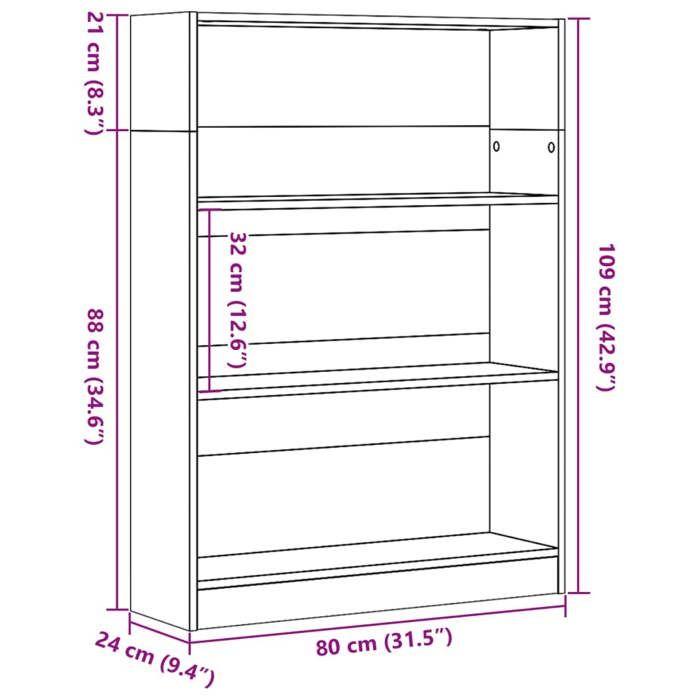 VidaXL Bibliothèque chêne fumé 80x24x109 cm bois d'ingénierie, étagère à livres, porte-livres, support à livres, armoire de 857839