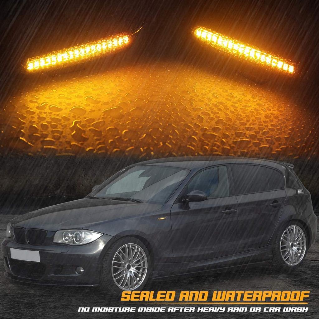 LED Side Marker Turn Signal Lights Smoked Lens Compatible with BMW E90 E91 E92 E93 E46 E53 X3 E83 X 1 E84 E81 E82 E87 E88