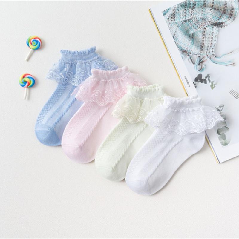 4Pairs/Lot Kids Girl Socks Four Seasons Lace Children's Princess Socks For Girls Cotton Teenagers Soild White Sock New 1-15Y