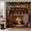 Christmas Printed Shower Curtain Cute Snowman Red Truck Christmas Tree Socks Gifts Winter Fabric Shower Curtains Bathroom Decor