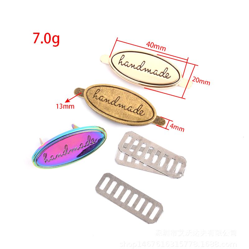 5Pc Hand Made Metal Labels Gold Silver Color Craft Garment Labels Tags For Bags Purse Hand Made Letter Printed Diy Sewing Labels