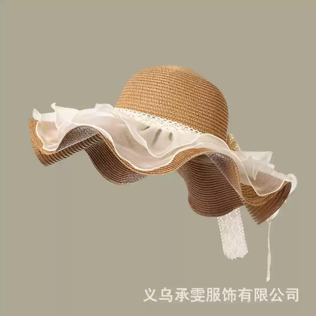 

Шляпа женская солнцезащитная шляпа от солнца летняя уличная с волнами по краю соломенная с плоским верхом One Size