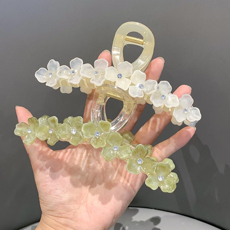 Korean Acrylic Flower Hair Clips for Women Sweet Cute Shiny Crystal Acetate Large Shark Clip Hair Claw Headwear Hair Accessories