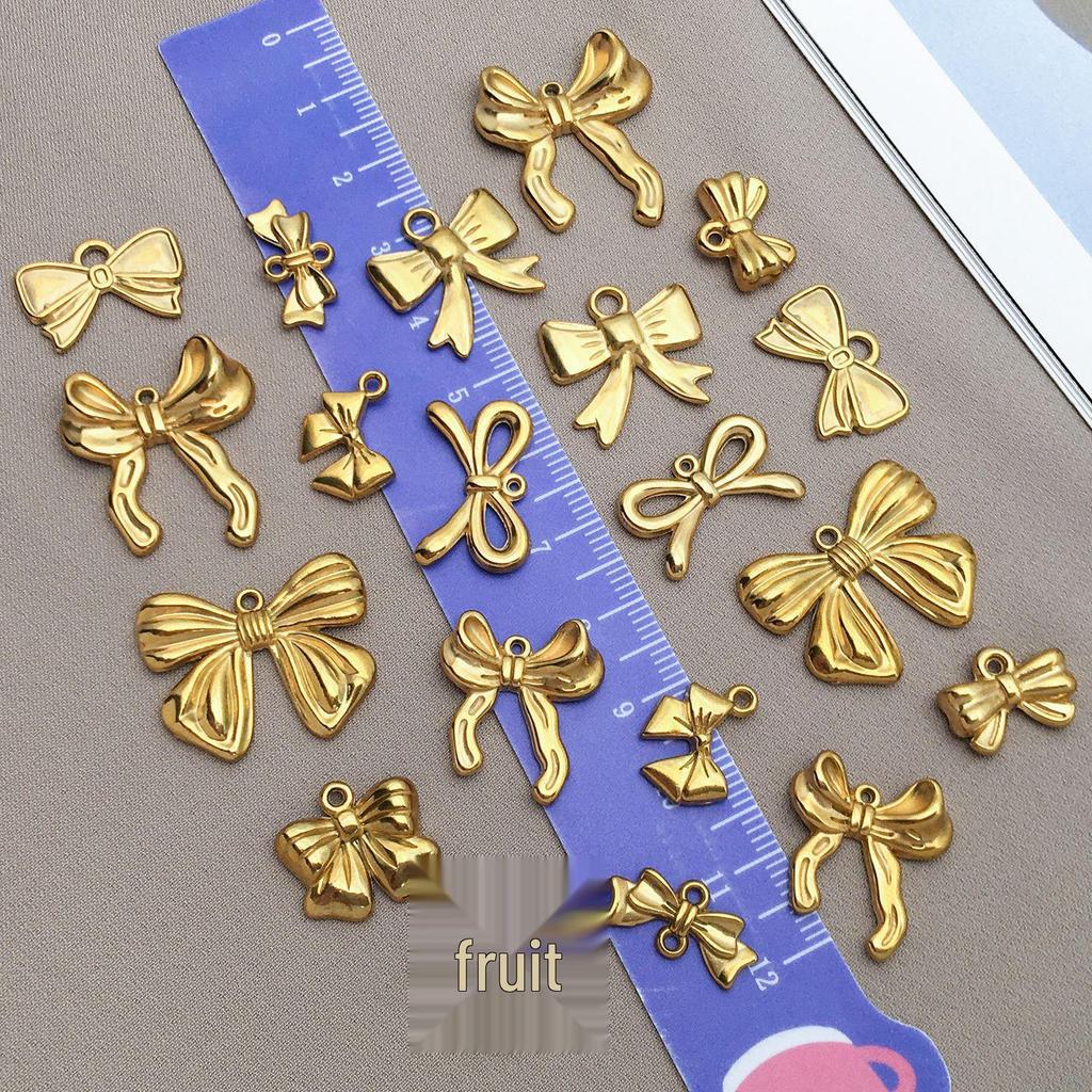 Gold Stainless Steel Bow Necklace & Bracelet Set - Versatile Pendant, Charm, DIY Earrings, Fashion Jewelry Accessories.