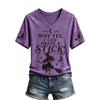 Women's Fit Halloween Print V-Neck Short Sleeve T-Shirt for Casual Wear