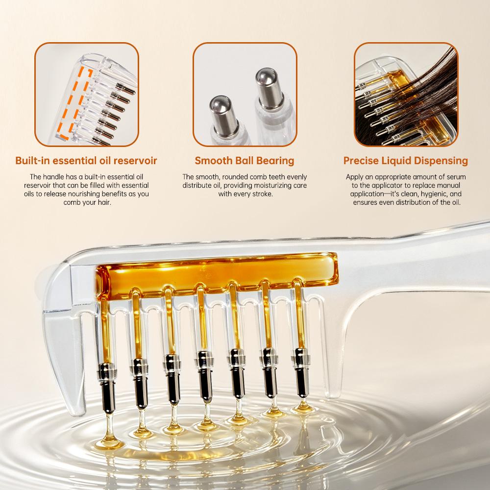 Portable Transparent Scalp Liquid Guide Comb, Built‑in Reservoir Metal Rolling Teeth for Hair Growth & Beard Oil Home Salon Tool