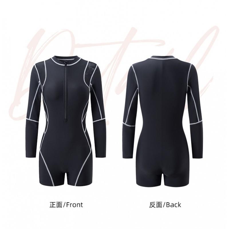 One-piece Boxer Swimsuit Women's Swimming Pool High-end Long-sleeved Sunscreen Sports Hot Large Size