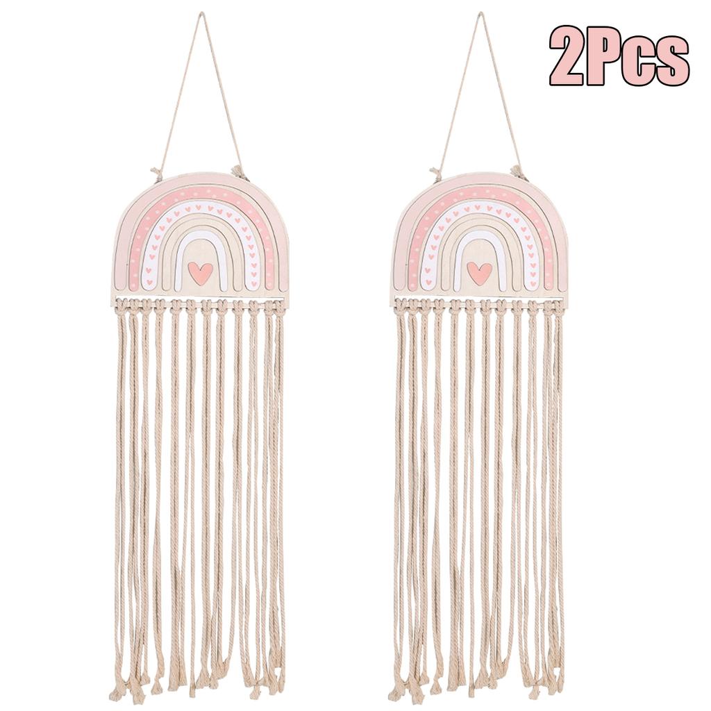 Rainbow Braided Rope Wall Hanging Organizer Hair Clips Storage Holder For Girl Bedroom Bathroom Decor Wall Ornaments Accessories