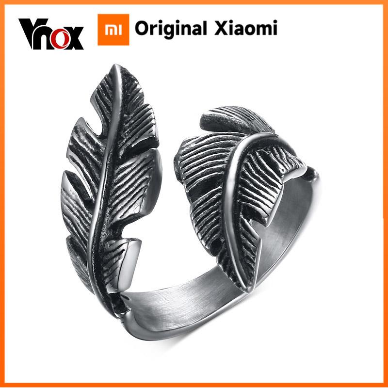 Xiaomi Vnox Vintage Feather Ring Men Jewelry Stainless Steel Biker Style Hand Polishing US Size 7 8 9 10 11 12