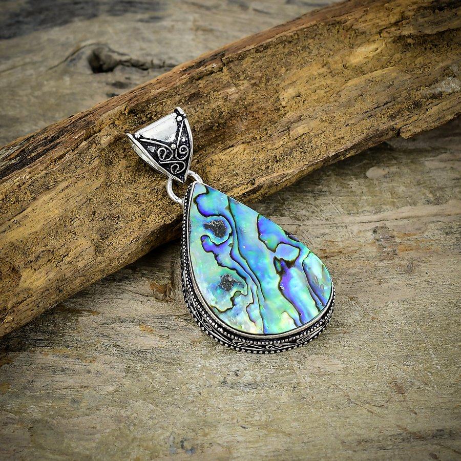 

Abalone Shell Gemstone Handmade 925 Sterling Silver Jewelry Pendant 2.17 M-21
