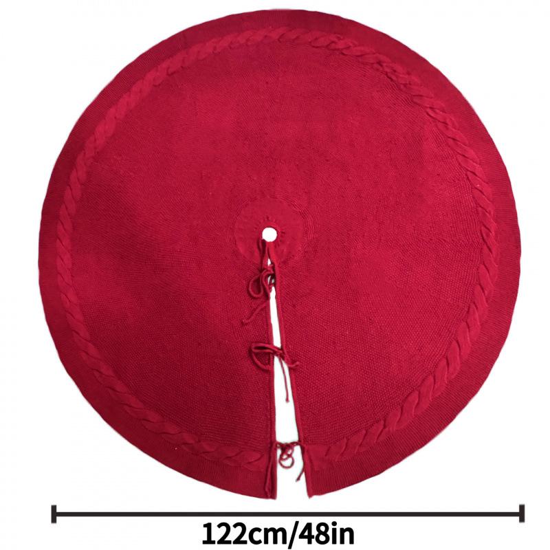 Red and Off-White Knitted Christmas Tree Skirt Decoration