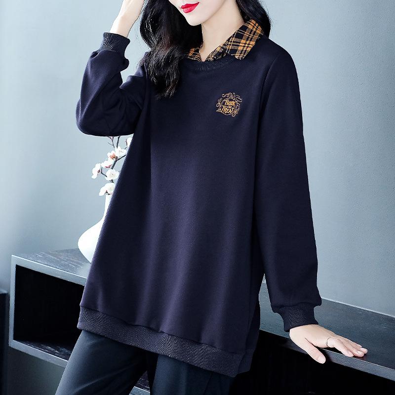 

Повседневная куртка-свитшот средней длины большого размера в корейском стиле для женщин среднего возраста 5XL (200-220 jin) синий