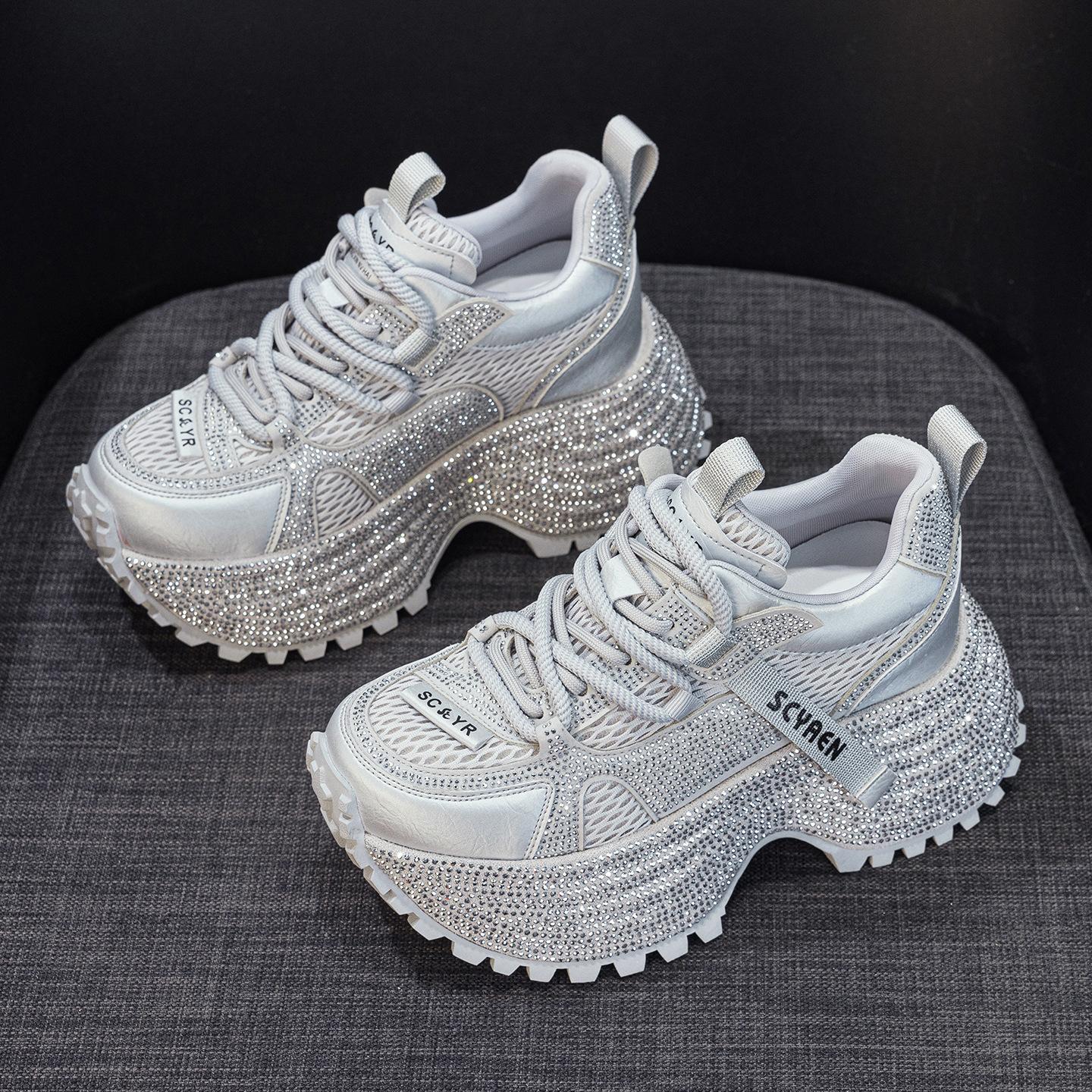Маленькие папины кроссовки на толстой подошве весна новые увеличенная подошва цыганские стразы повседневные 34