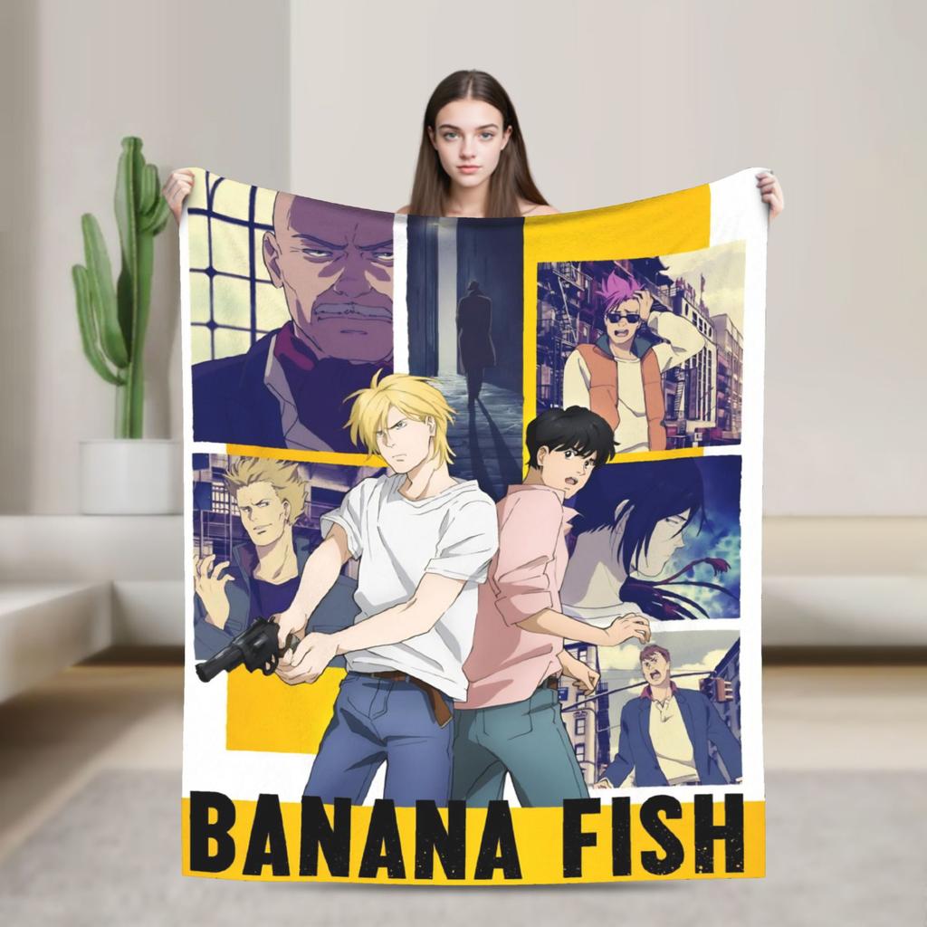 Banana Fish Anime Merch Blanket Warm Cozy Fluffy  Throw Blankets for Sofa 50x60 Inches Multi-size Bedspread