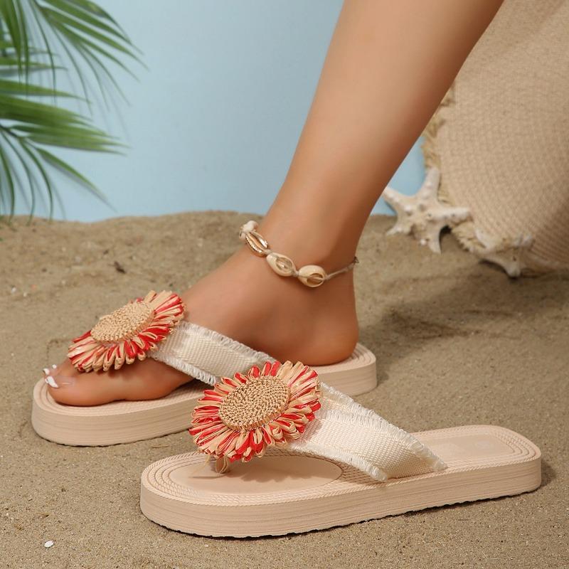 Fashion Women's Fashion Trend Multi-color Sunflower Anti-slip Wear-resistant Soft Bottom Flat Flip Flops