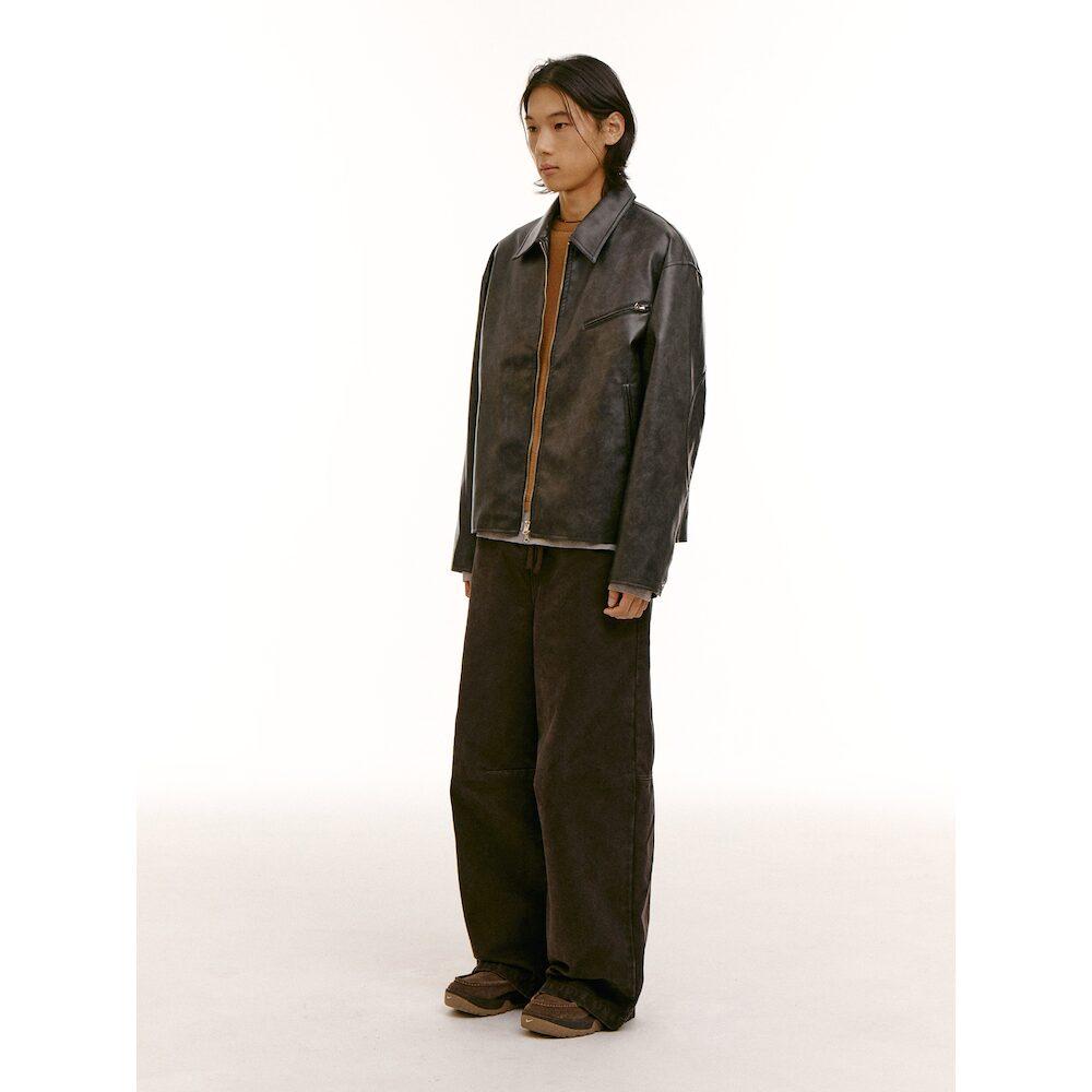 Saendeusaundeu (Unisex) Washed Cation Elastic Waist Balloon Pants Brown