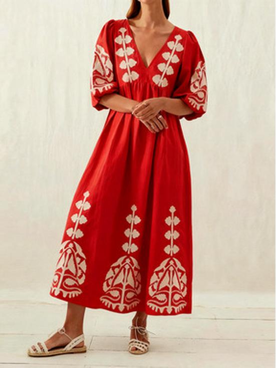 Vestido Casual Holgado para Mujer con Escote en V, Mangas Abullonadas y Espalda Descubierta 2025