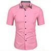 Men Short Sleeve Plaid Collar Casual Button Down Shirt