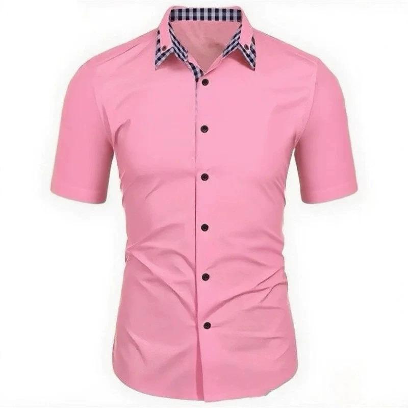 Men Short Sleeve Plaid Collar Casual Button Down Shirt