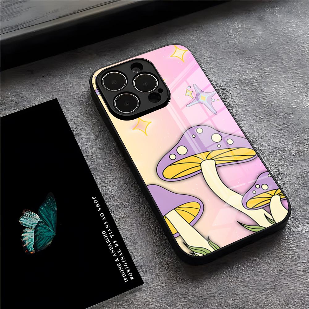 

Colorful Mushroom Phone Case For IPhone 17 Pro Max 15 Pro 16 14 Plus 12 13 Mini 11 Pro Shockproof Glass Cover iPhone13 Pro