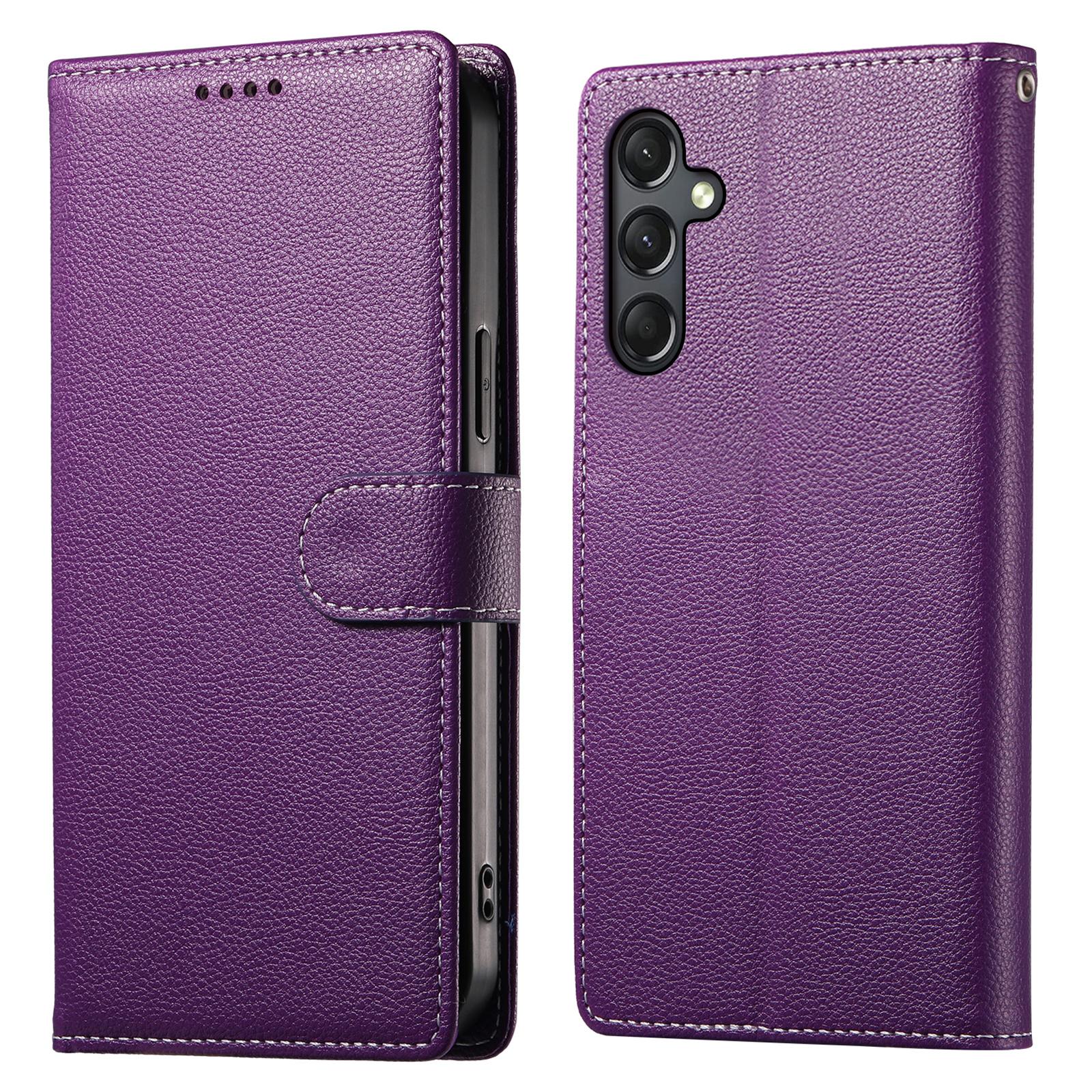

DF-012 For Samsung Galaxy A24 4G (162.1 x 77.6 x 8.3mm) Case Litchi Texture Leather Magnetic Clasp Wallet Stand Phone Cover Purple