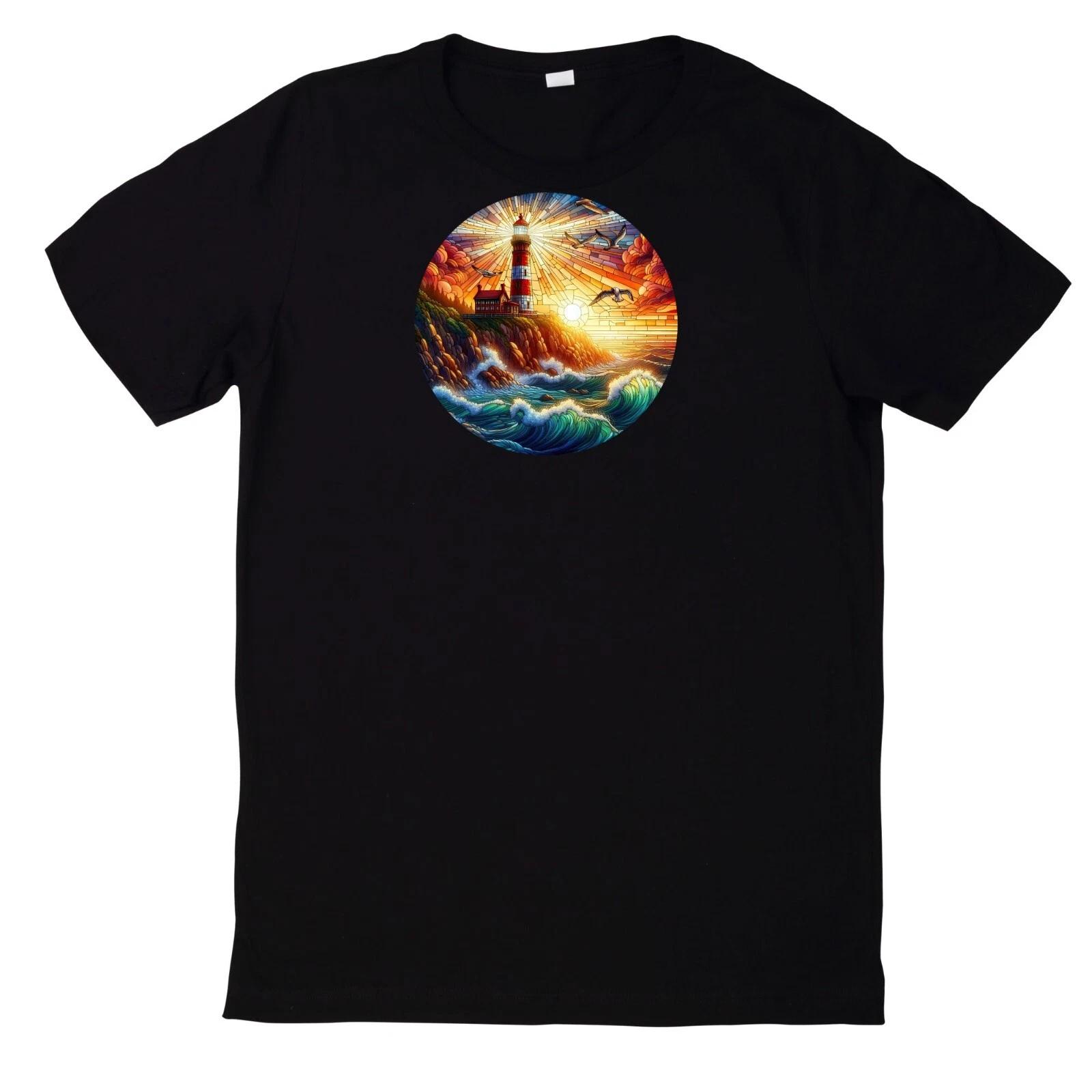 T-Shirt Buntes Buntglas Leuchtturm Motiv Baumwolle S