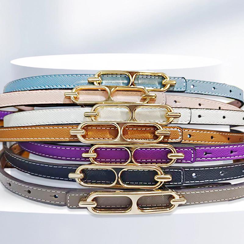 Echtes Leder Damen Schmal Europäisch Amerikanisch Mode Gürtel mit Dekorativem Legierungs Schnalle