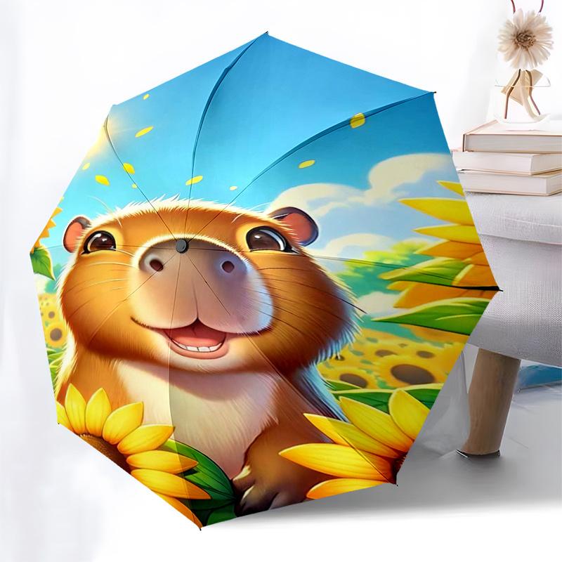 Capybara Themed Travel Umbrella-8 Ribs Automatic Opening and Closing, Portable Folding Design, Compact and Stylish Umbrella Suitable for Out